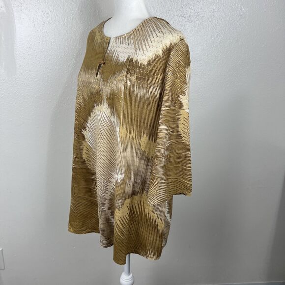 Vintage Ample Togs California Blouse Women 2XL Gold White Relaxed Bell Sleeve - Picture 2 of 16